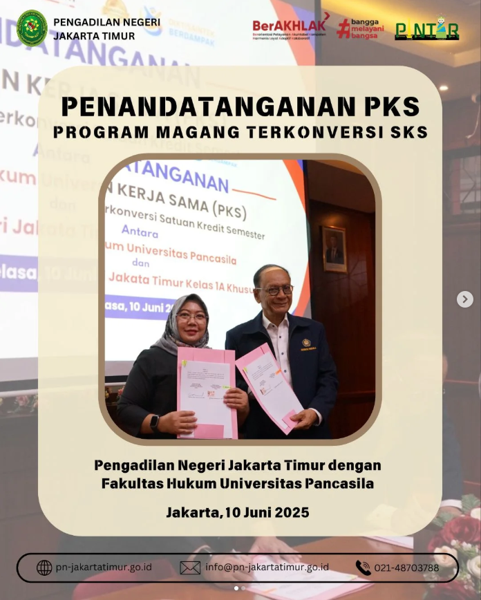 Penandatanganan kerja sama program magang FHUP dengan Pengadilan Negeri Jakarta Timur