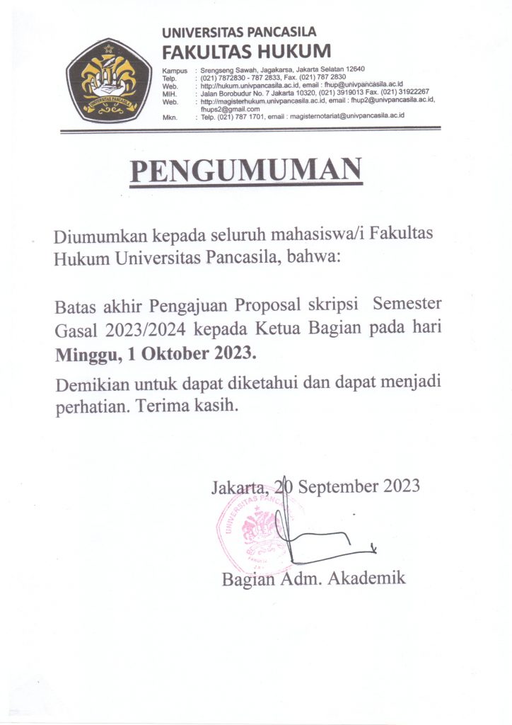 BATAS AKHIR PENGAJUAN PROPOSAL SKRIPSI SEMESTER 2023/2024