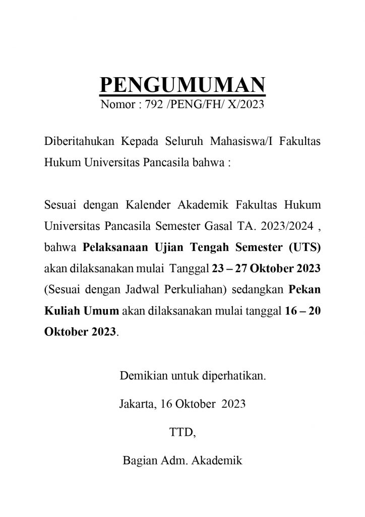 PENGUMUMAN UTS 2023/2024 GASAL