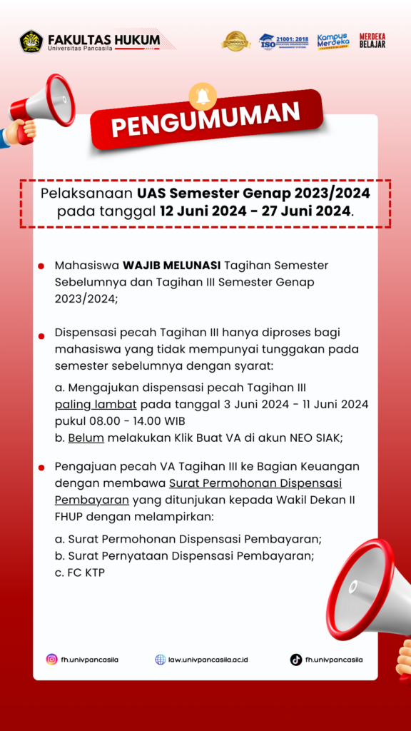 PENGUMUMAN UAS(UJIAN AKHIR SEMESTER) GENAP T.A. 2023/2024