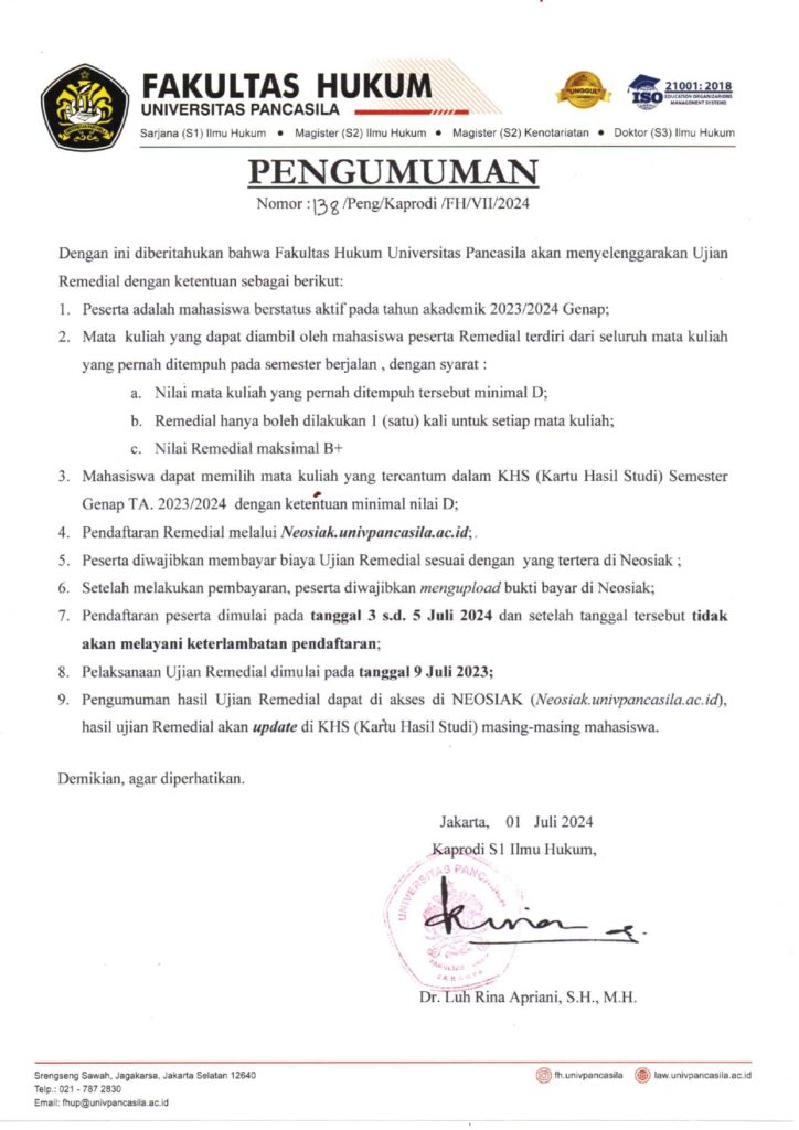 PENGUMUMAN REMEDIAL SEMESTER GENAP 2023/2024