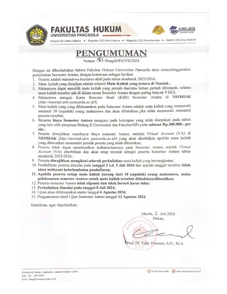 PENGUMUMAN SEMESTER ANTARA