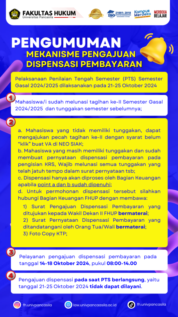 Mekanisme Pengajuan Dispensasi Pembayaran dalam pelaksanaan Penilaian Tengah Semester (PTS) Semester Gasal 2024/2025