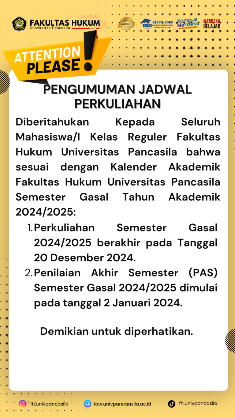 PENGUMUMAN TERKAIT JADWAL PERKULIAHAN