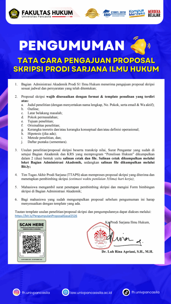 TATA CARA PENGAJUAN PROPOSAL SKRIPSI PRODI SARJANA ILMU HUKUM